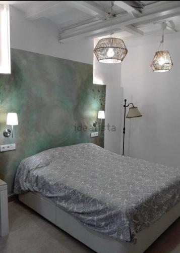 巴塞罗那LINDA HABITACION PRIVADA的一间设有一张大床的卧室,位于带灯光的房间