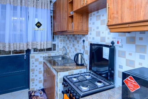 内罗毕Jalde Heights, Limuru Road, 178, Nairobi City, Nairobi, Kenya的小厨房配有炉灶和水槽