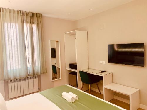 马德里阿巴迪亚马德里旅馆的客房设有床、书桌和电视。