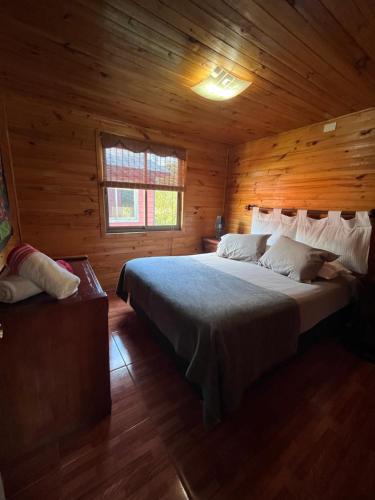 平托Cabañas Rukaparra的小木屋内一间卧室,配有一张床