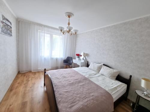 里加Riga City 2 Bedroom Lux Apartments的一间卧室设有一张大床和一个窗户。