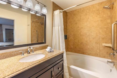 拉斯维加斯Hilton Vacation Club Desert Retreat Las Vegas的一间带水槽、浴缸和淋浴的浴室
