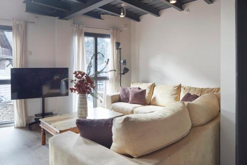 阿蒂斯Val Arties 2 by FeelFree Rentals的带沙发和电视的客厅