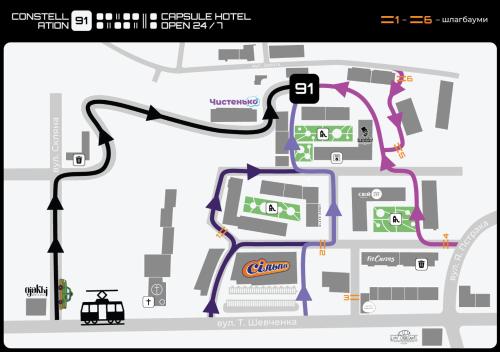 利沃夫Capsule Hotel Constellation 91的拟议交换地点的地图