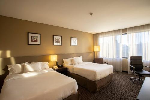 圣米格尔·德·图库玛图库曼希尔顿花园酒店的酒店客房设有两张床和窗户。