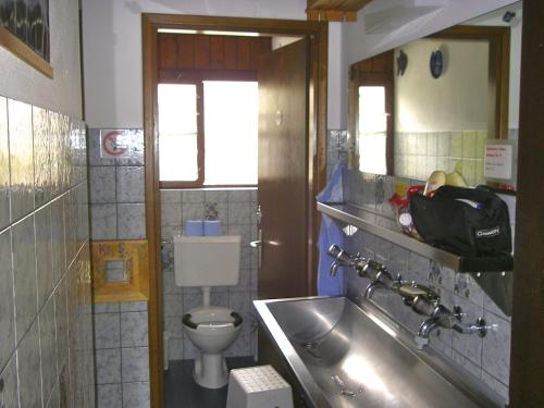 Aurigeno巴拉卡背包客酒店的一间带水槽和卫生间的浴室
