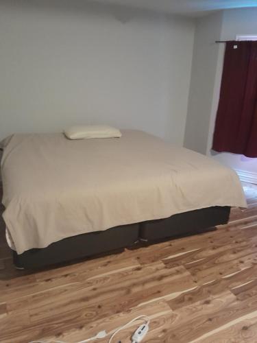 汉密尔顿Cozy place to rest的卧室内的一张床位,铺有木地板