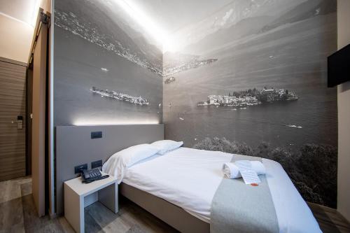 韦尔巴尼亚诺瓦拉酒店的一间设有一张壁画床的房间