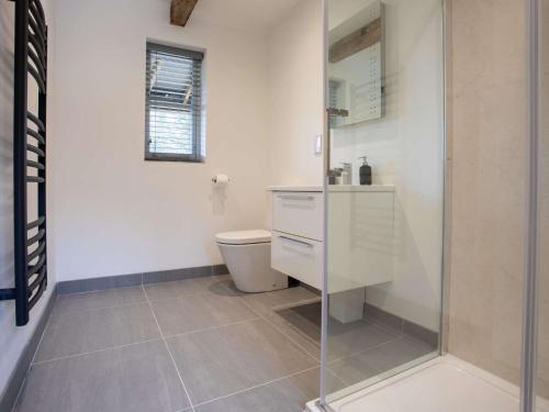 Wootton Glanville1 bed in Sherborne 80737的一间带卫生间和玻璃淋浴间的浴室