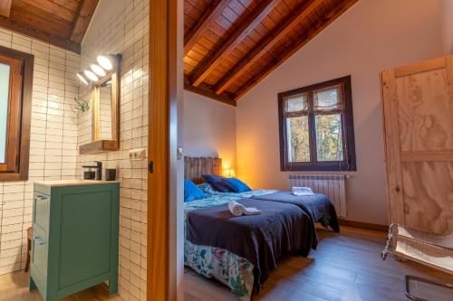 龙卡尔Arpetxea casa rural的一间卧室,配有两张床