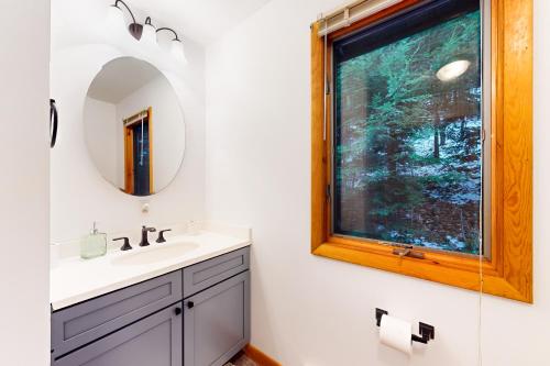 布朗斯维尔Alpine Bliss的一间带水槽和镜子的浴室以及窗户。