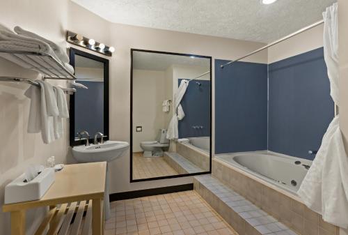特拉弗斯城Quality Inn Traverse City的带浴缸、卫生间和盥洗盆的浴室