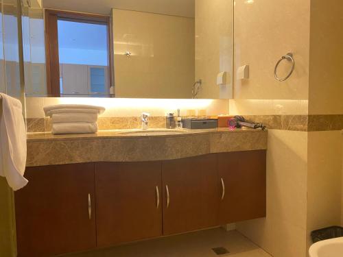 上海上海市中心怡水豪庭公寓的一间带水槽和镜子的浴室
