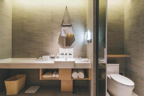 上海上海北外滩亚朵酒店的一间带水槽、卫生间和镜子的浴室