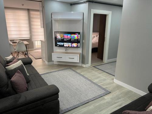 安塔利亚Cosy suites hotel的带沙发和平面电视的客厅