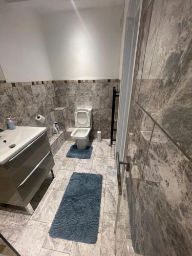 伊普斯威奇Beautiful en-suite bedroom的浴室配有卫生间、盥洗盆和淋浴。