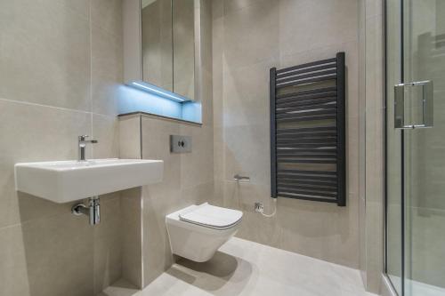 伦敦Chancery Quarters, Chancery Lane的浴室配有卫生间、盥洗盆和淋浴。