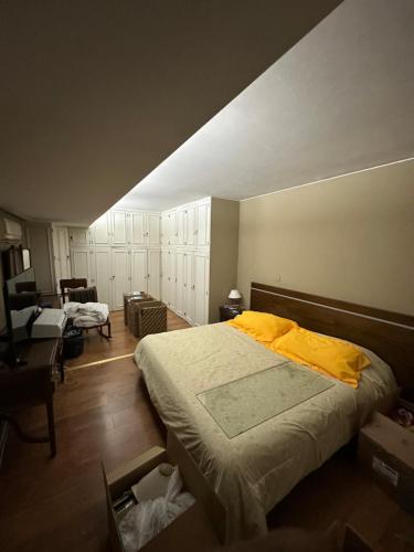 门多萨CASA BOMBAL的一间卧室配有一张带黄色毯子的大床