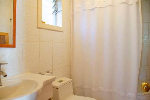 安库德CABAÑAS LAS DALIAS ANCUD的浴室配有白色卫生间和盥洗盆。