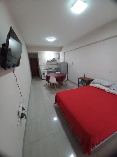 圣米格尔·德·图库玛Monoambiente Confortable Tucuman的一间卧室配有红色的床和一台平面电视