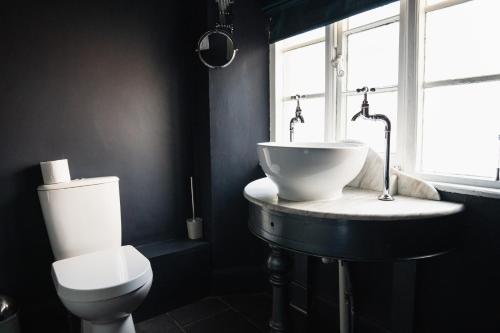 WedmoreThe George Inn Wedmore的一间带水槽和卫生间的浴室以及窗户。