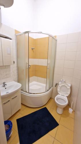 布拉格Your Prague Home的带淋浴、卫生间和盥洗盆的浴室