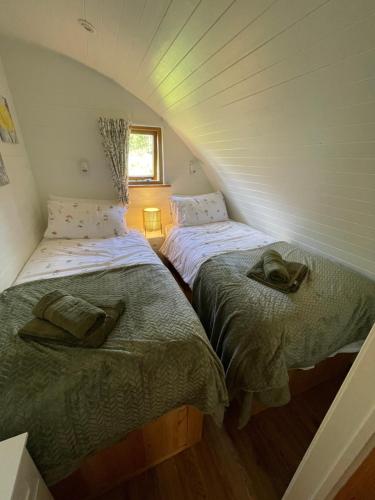 WimbishWimbish Hall Cabins的带2张床的阁楼客房