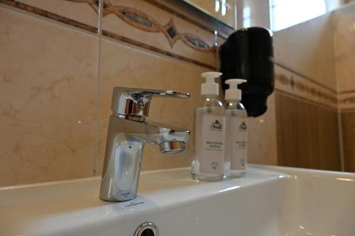 新里斯拉Hotel Eufória的浴室水槽和2个肥皂瓶