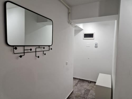 奥托佩尼Golden Airport Residence的浴室墙上的镜子