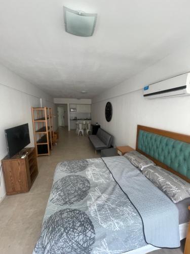 布宜诺斯艾利斯Montmartre Monserrat Buenos Aires的一间卧室设有一张床和一间客厅。