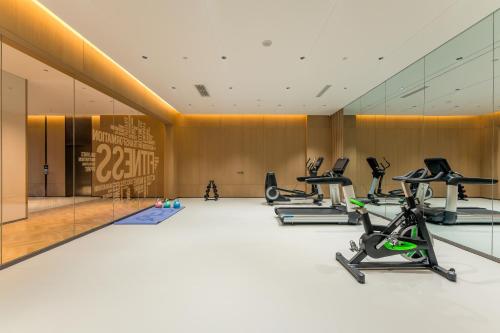 菏泽菏泽佳和城智选假日酒店的健身房设有跑步机和椭圆机