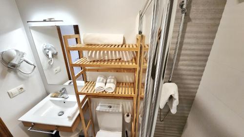 托莱多Eco Hotel Toledo的浴室配有卫生间、盥洗盆和淋浴。