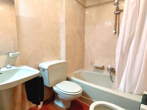 维耶拉Homenfun Baqueira-Beret Vielha的浴室配有白色卫生间和盥洗盆。