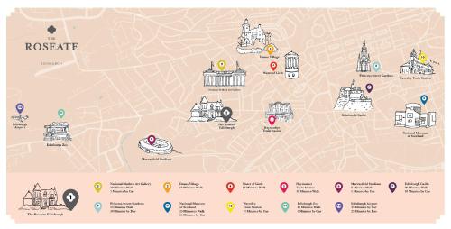 爱丁堡The Roseate Edinburgh - Small Luxury Hotels of the World的一张带景点的生锈地图
