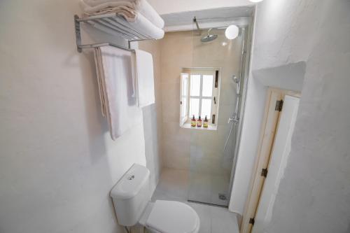 瓦莱塔Carmelita Valletta的白色的浴室设有卫生间和淋浴。
