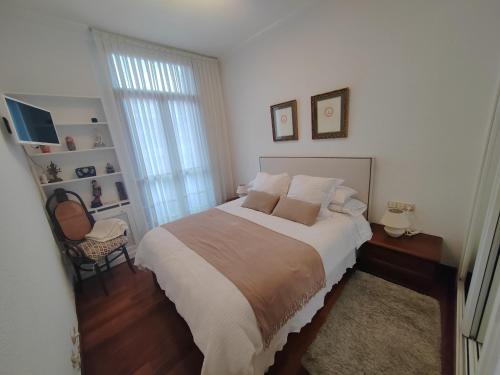 毕尔巴鄂Habitación con baño privado en el centro de Bilbao的一间卧室设有一张大床和一个窗户。
