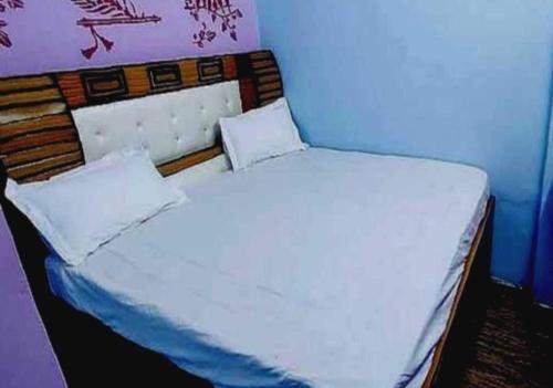 阿里格尔OYO The Villager's Residency的客房内的一张带两个枕头的白色床