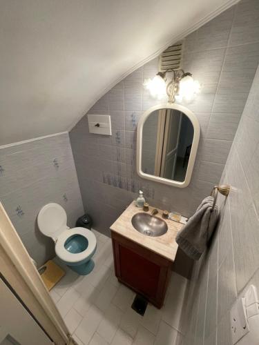 门多萨Silvia的一间带卫生间、水槽和镜子的浴室