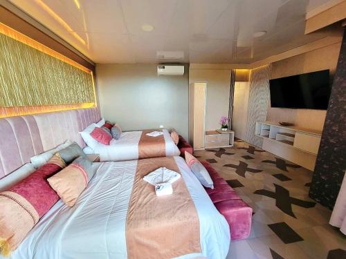 巴克里索莫雷诺港戈森旅馆的配有电视的客房内的一张大床