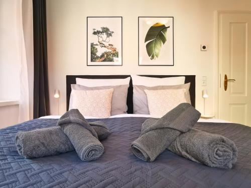 梅森Fynbos Apartments Deluxe, Balkon, Netflix, Parkplatz的一间卧室配有带毛巾的床