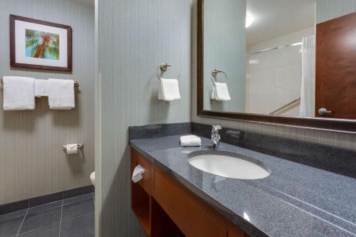 迈尔斯堡Drury Inn & Suites Fort Myers Airport FGCU的一间带水槽和镜子的浴室
