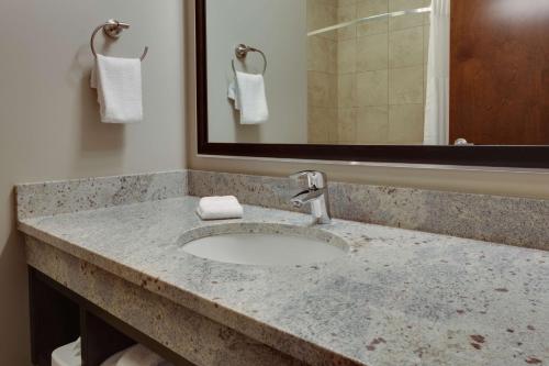 匹兹堡匹兹堡机场塞特斯里奇德鲁里酒店的浴室的柜台设有水槽和镜子