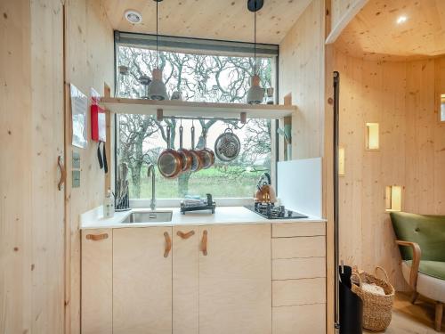 CarsethornThe Treehouse Caerlaverock - Uk45028的厨房设有水槽和窗户。