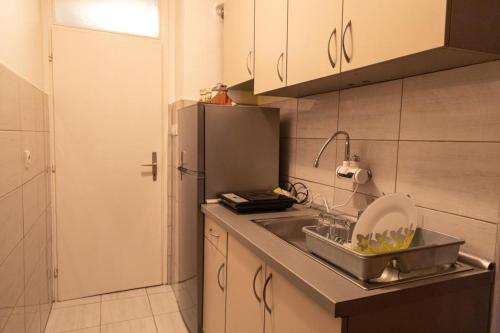 Apartman TWO的厨房配有水槽和冰箱