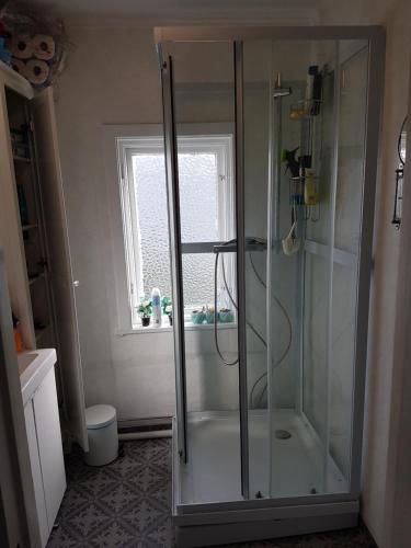 赫讷福斯Comfortable zone的带窗户的浴室内的淋浴间