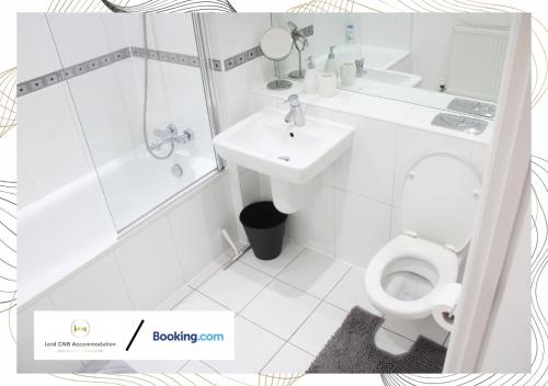 WalklyNorthfield Luxury Apartment的一间带卫生间和水槽的小浴室