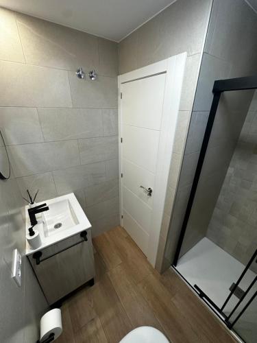 科尔多瓦Vivienda La Colina的浴室配有卫生间、盥洗盆和淋浴。
