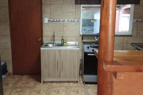 普尤瓦比港cabañas mateo 01的厨房配有水槽和炉灶