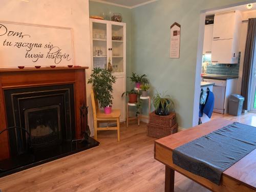 Lusk2 bed Cozy Home Lusk - 15min from Dublin airport!的客厅设有壁炉和桌子