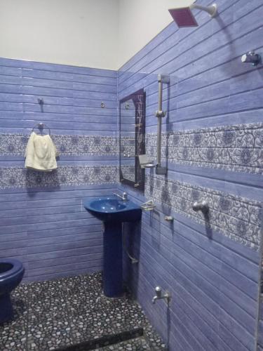 波隆纳鲁沃New Gama Guest的蓝色的浴室设有水槽和镜子